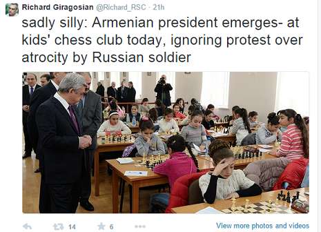 Armenian president ignors protest over atrocity by Russian soldier